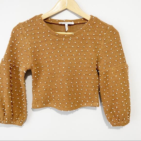 BCBGENERATION brown polka dot puff sleeve top XXS - Picture 7 of 9